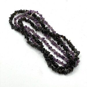 Genuine Amethyst Smoky Quartz Semi-Precious Gemstone Necklace Double Strand 17"